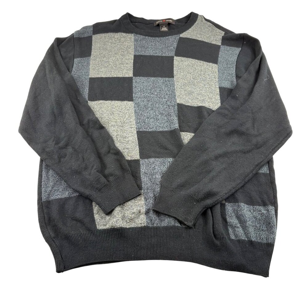 Pierre Cardin Vintage Men's XL Acrylic Checkered Sweater Black & Gray
